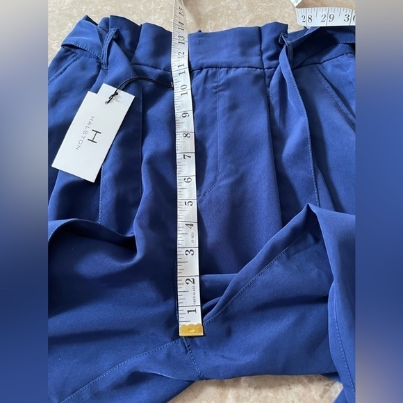 Halston wide leg high waisted belted blue paper bag cropped pants NWT small - Picture 10 of 12